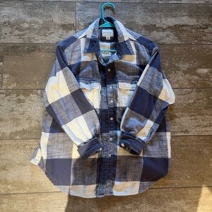 American Eagle Outfitters Navy and Cream Plaid Shirt